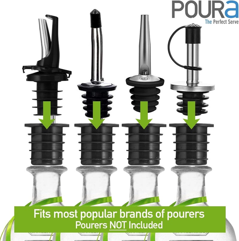 Poura Liquor Pourer Adapters 6 Pack – BPA-Free Natural Rubber – Fits Large Bottles up to 1 Inch Neck – Convert Oil or Liquor Pour Spouts – Secure Fit for XL Bottles – Black - Image 4